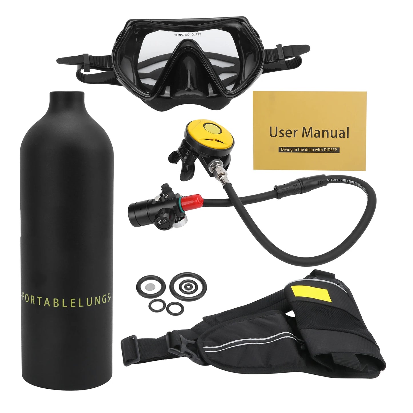 Kit de buceo portátil DIDEEP 1L – Cilindro de oxígeno, snorkel, gafas y bolsa