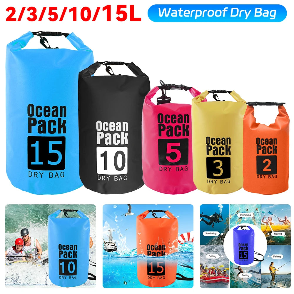 Bolsa seca impermeable 2L–15L para playa, kayak, trekking y natación
