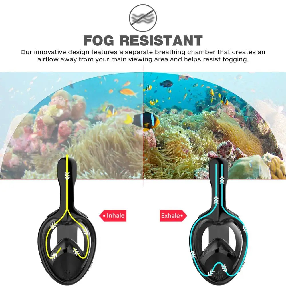 Máscara de buceo profesional para esnórquel, máscara de snorkel de cara completa subacuática, gafas antiniebla para niños y adultos, equipo de natación