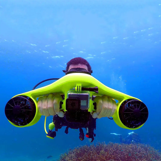 Manopla eléctrica alimentada por batería, patinete de chorro subacuático, propulsor duradero para natación y buceo, hélice flotante para Snorkel
