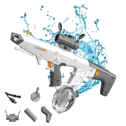 Pistola de Agua Eléctrica Self-Prime 810ml/8-10m, 40Min Cont. & Spray de 50 minutos, carga USB con alcance + tambor para piscina/playa para niños/adultos