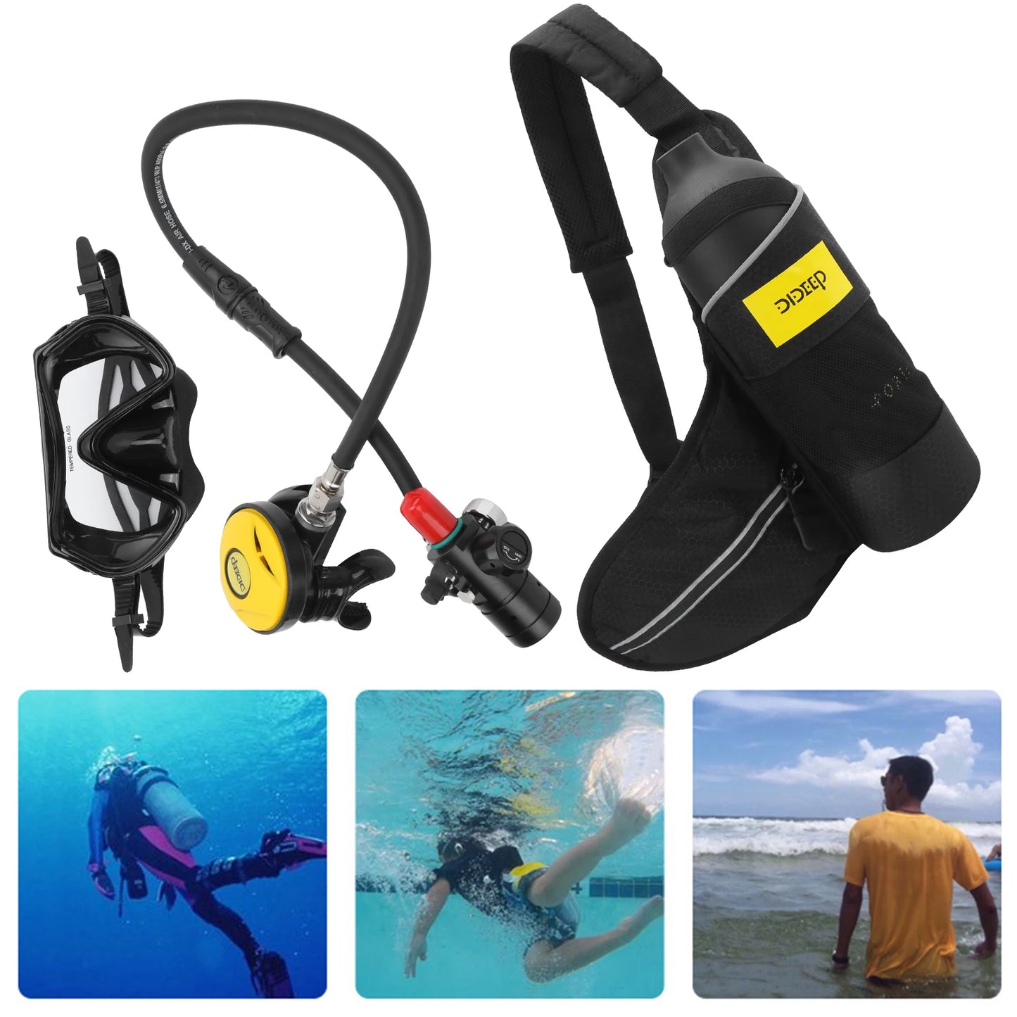 Kit de buceo portátil DIDEEP 1L – Cilindro de oxígeno, snorkel, gafas y bolsa