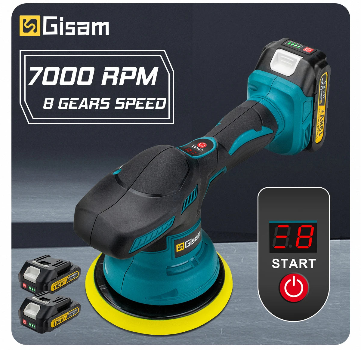 Gami-pulidor de coche inalámbrico, 8 engranajes, ajustable, eléctrico, encerado, lijado, sellado, herramienta eléctrica compatible con Pin de batería Makita de 18v