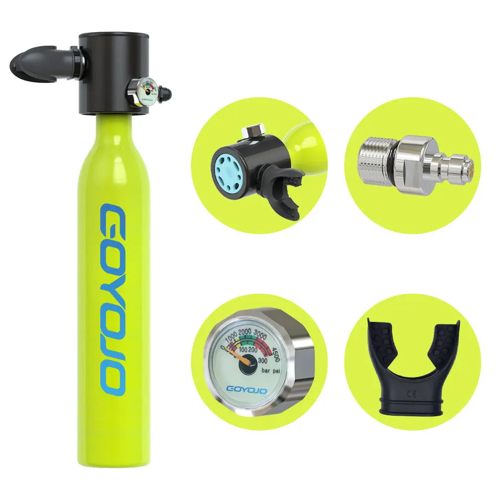 Mini tanque de buceo subacuático 0,5 L – Oxígeno portátil para pesca y aventura