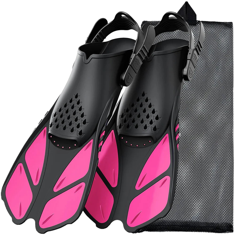 Aletas de snorkel ajustables de talón abierto – Silicona adultos viaje