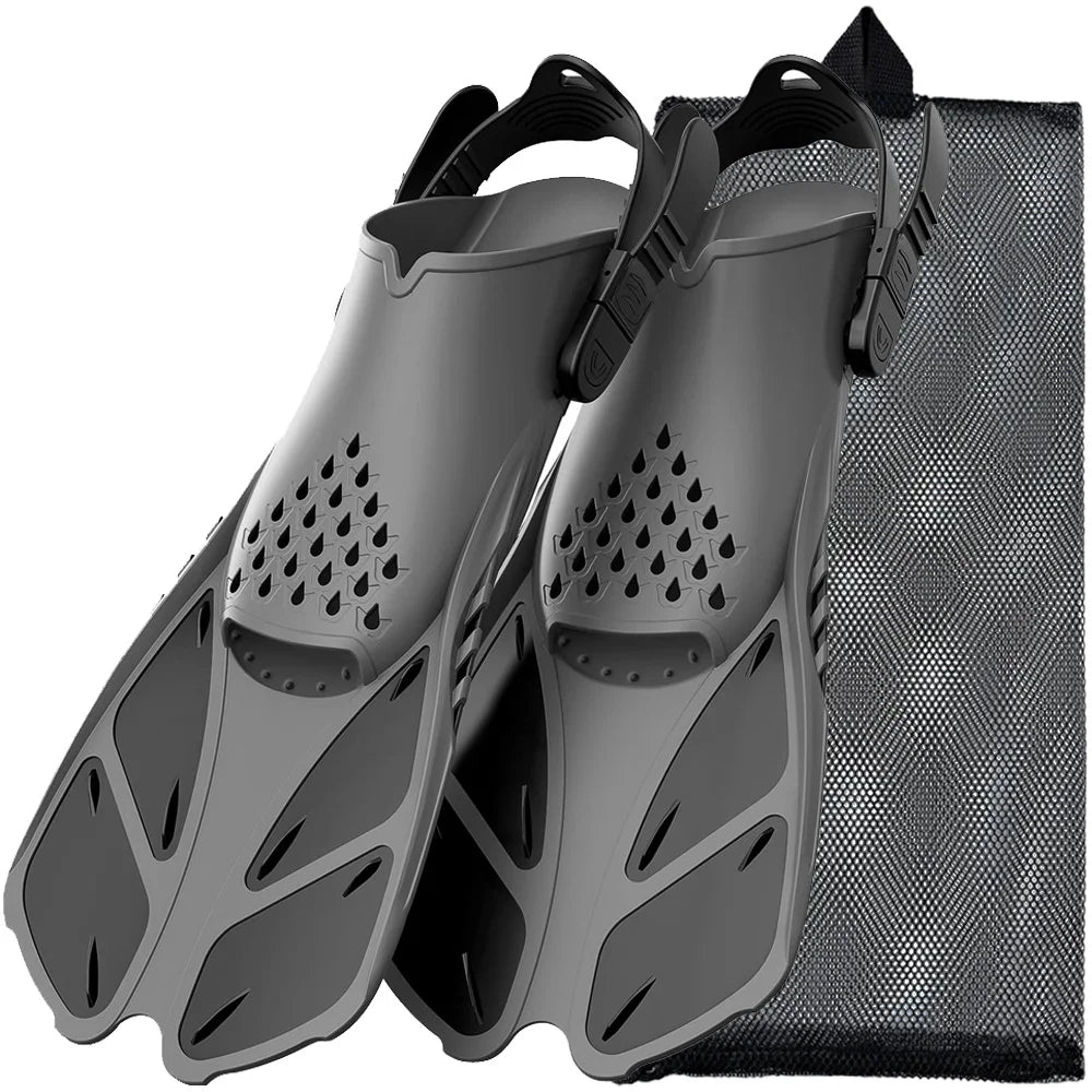 Aletas de snorkel ajustables de talón abierto – Silicona adultos viaje