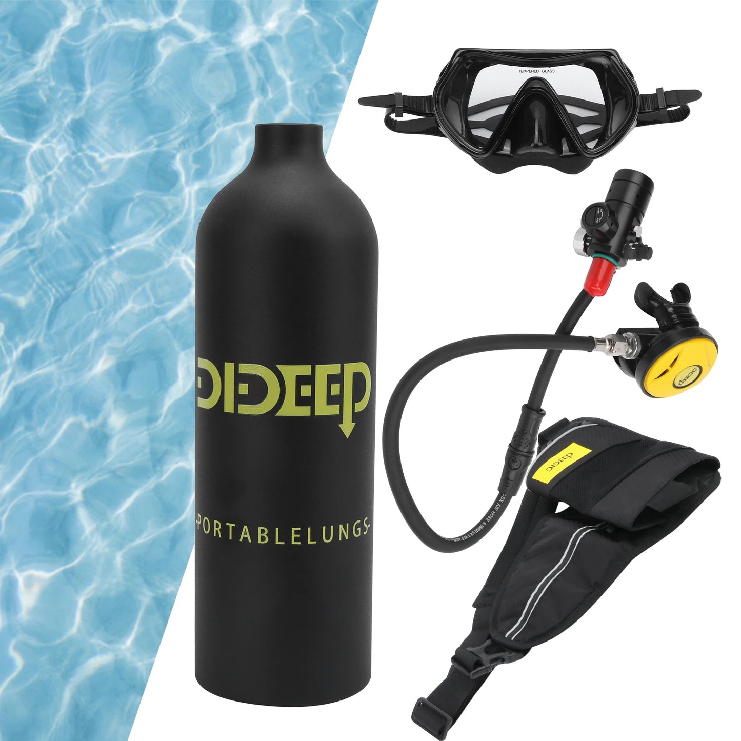 Kit de buceo portátil DIDEEP 1L – Cilindro de oxígeno, snorkel, gafas y bolsa