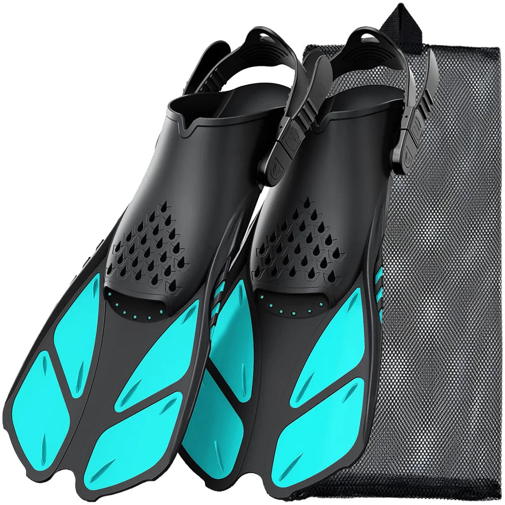 Aletas de snorkel ajustables de talón abierto – Silicona adultos viaje