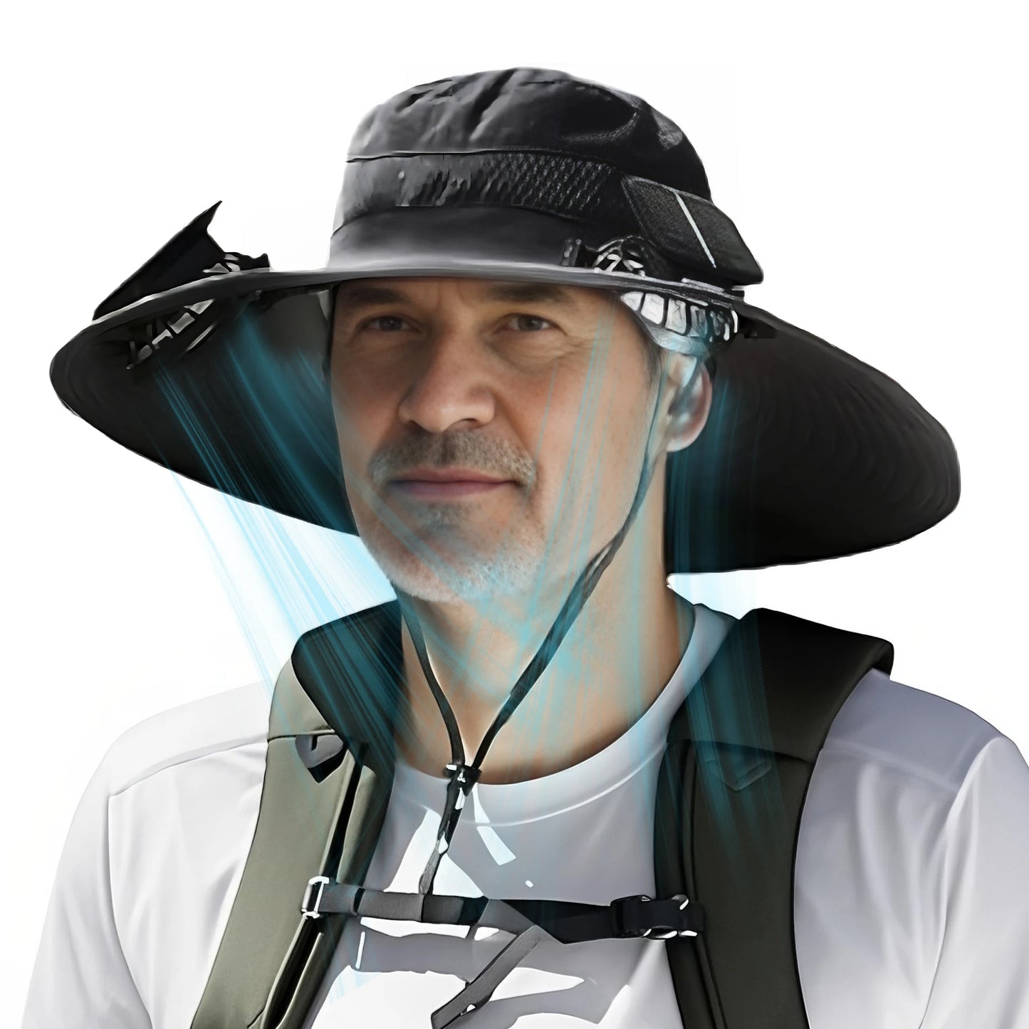 🎣 Sombrero de sol de ala ancha con ventiladores solares 2‑en‑1