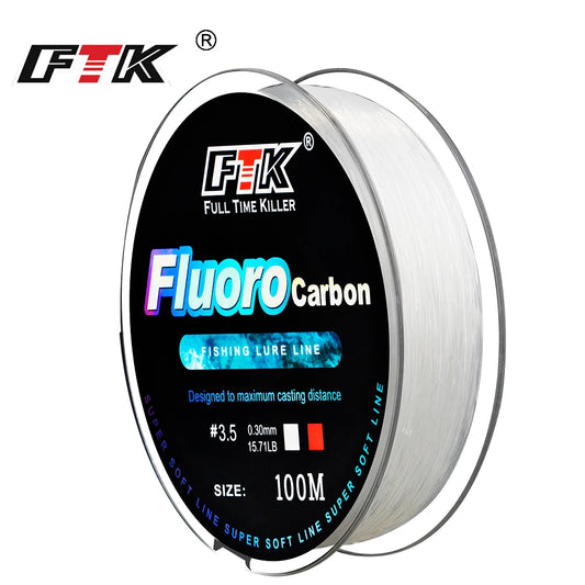 Línea de pesca con revestimiento de fluorocarbono FTK, 100M, 0,14mm-0,5mm, 4,13LB-34,32LB, monofilamento de fibra de carbono