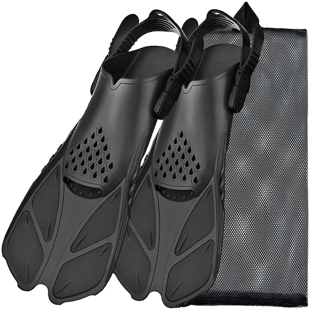 Aletas de snorkel ajustables de talón abierto – Silicona adultos viaje